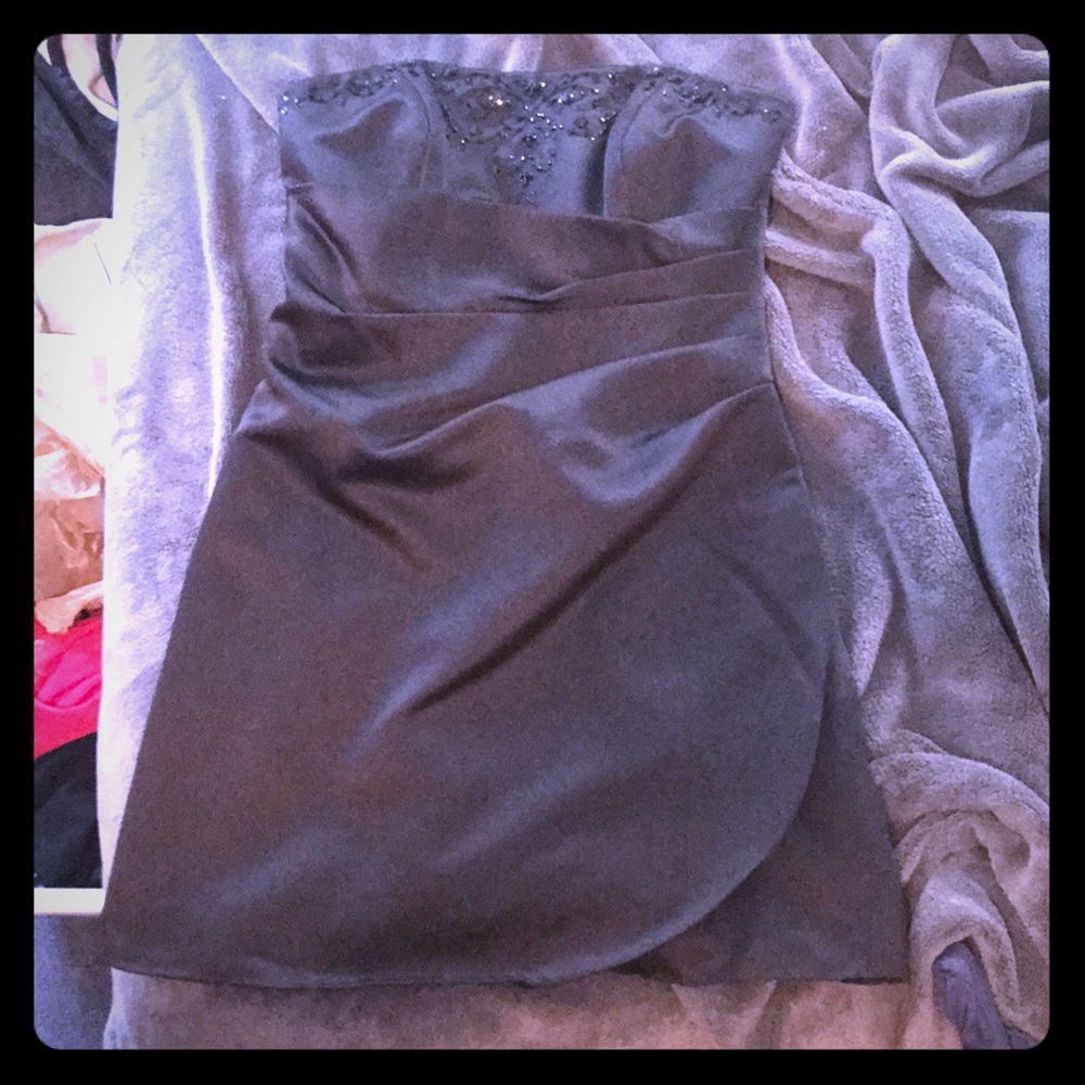 Silky strapless little black dress